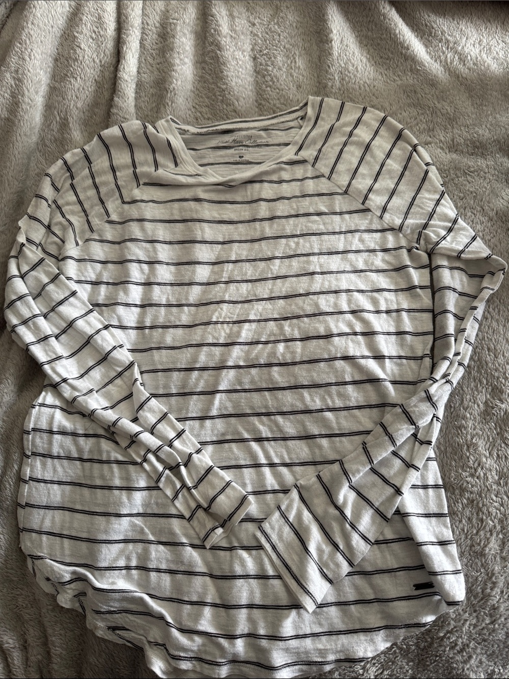 Hollister White Long Sleeve Top with Black Stripes